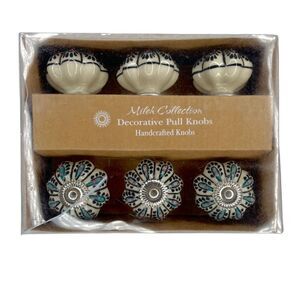 Mileh Collection Set of 6 Ceramic Decorative Pull Knobs NIB